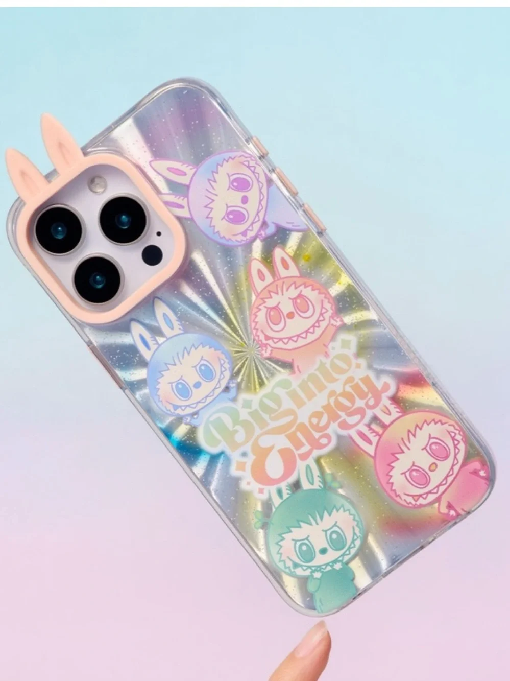 Big Into Energy Holographic Bunny Phone Case (Pink Accents)